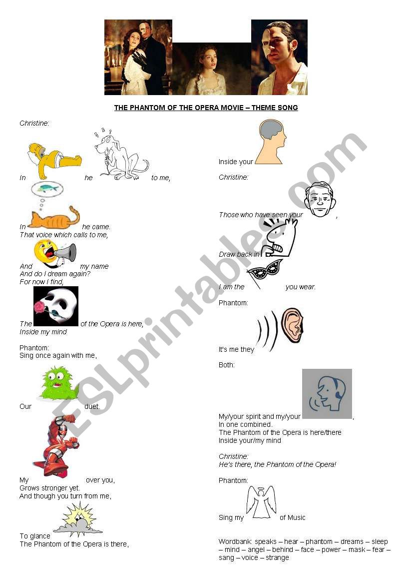 The Phantom of the Opera Theme Song Activity