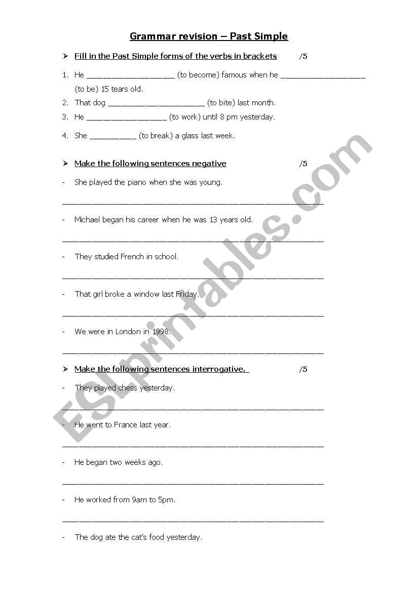 Test: Past simple worksheet