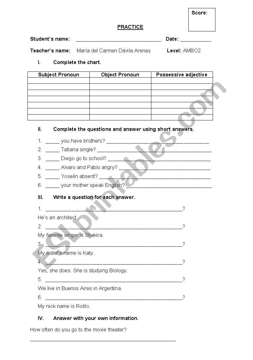 Practice worksheet