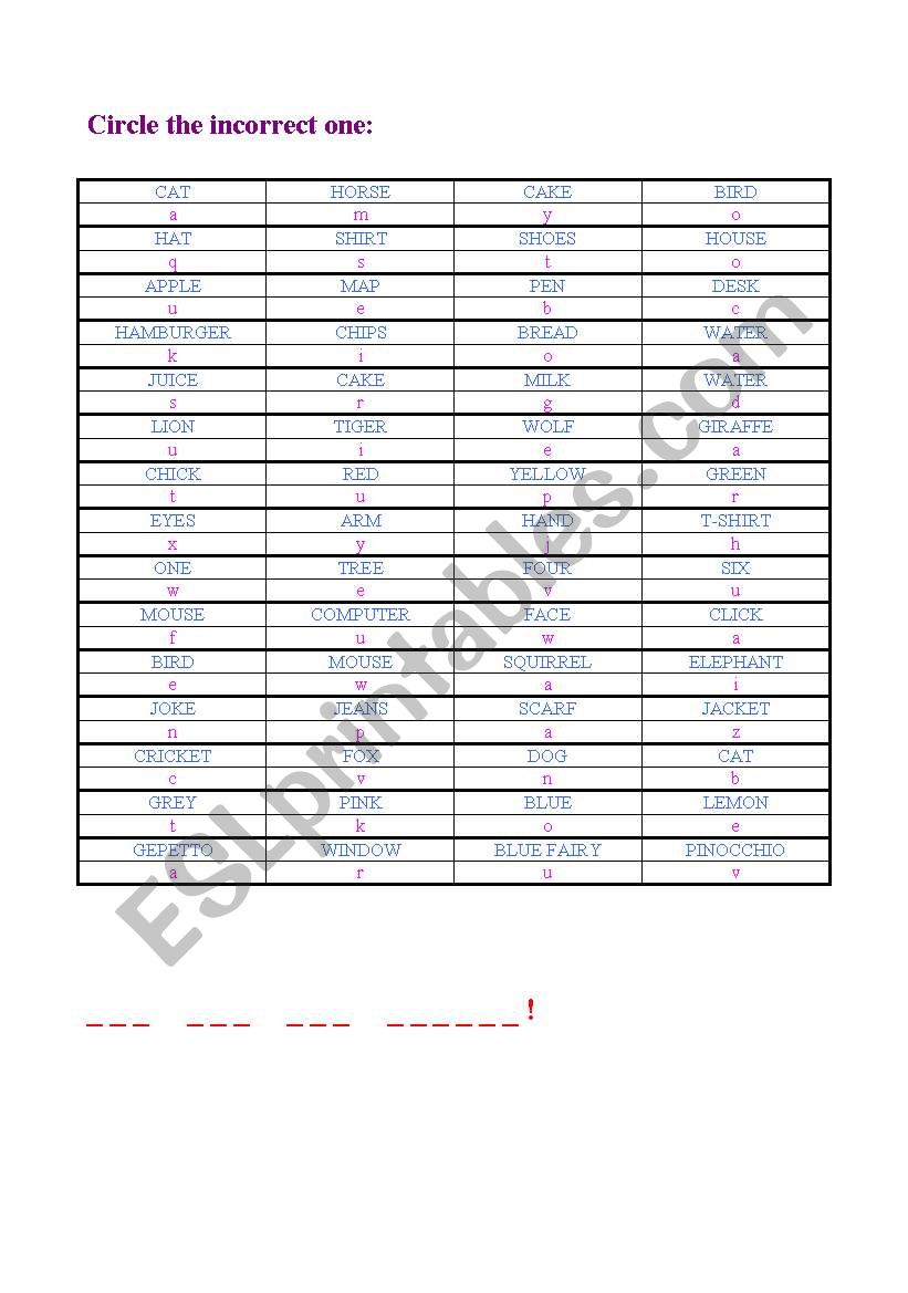 odd one out worksheet