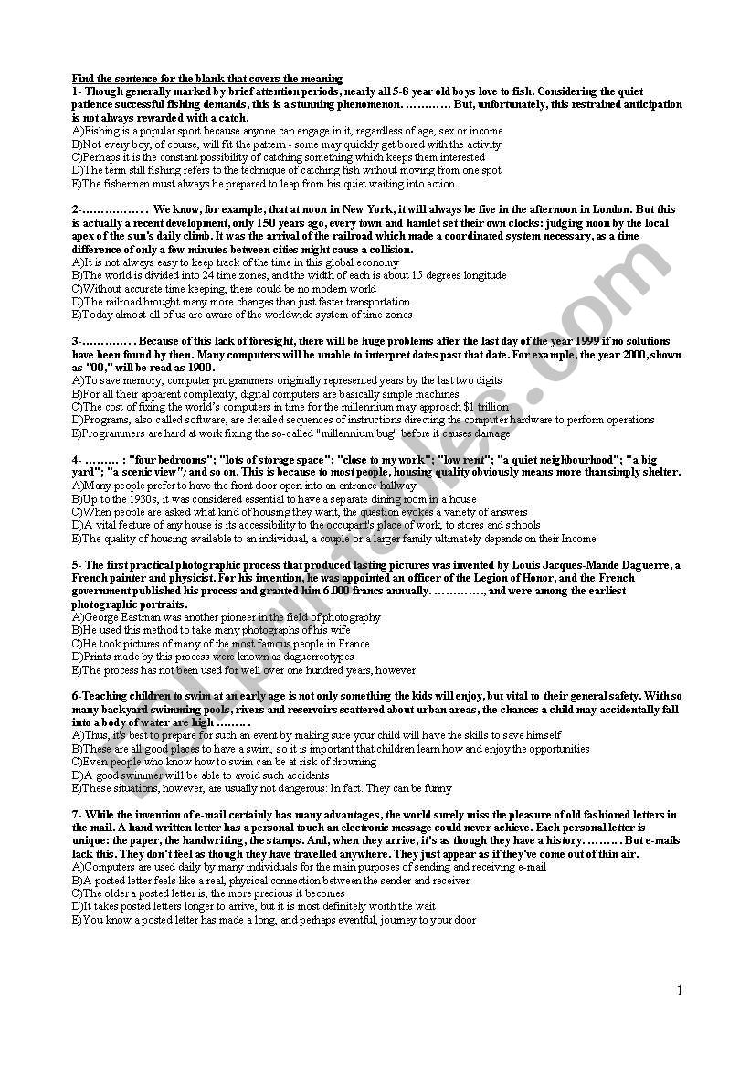 find sentences for the blanks worksheet