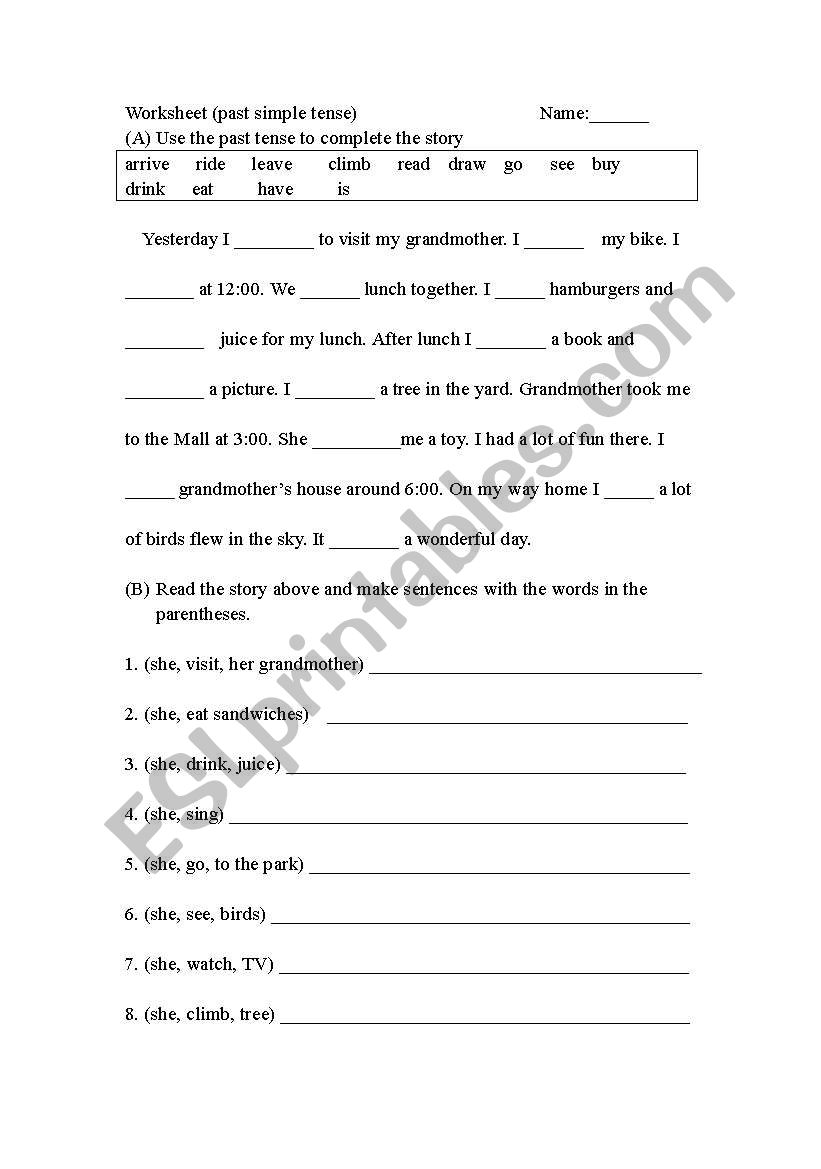 past simple tense worksheet