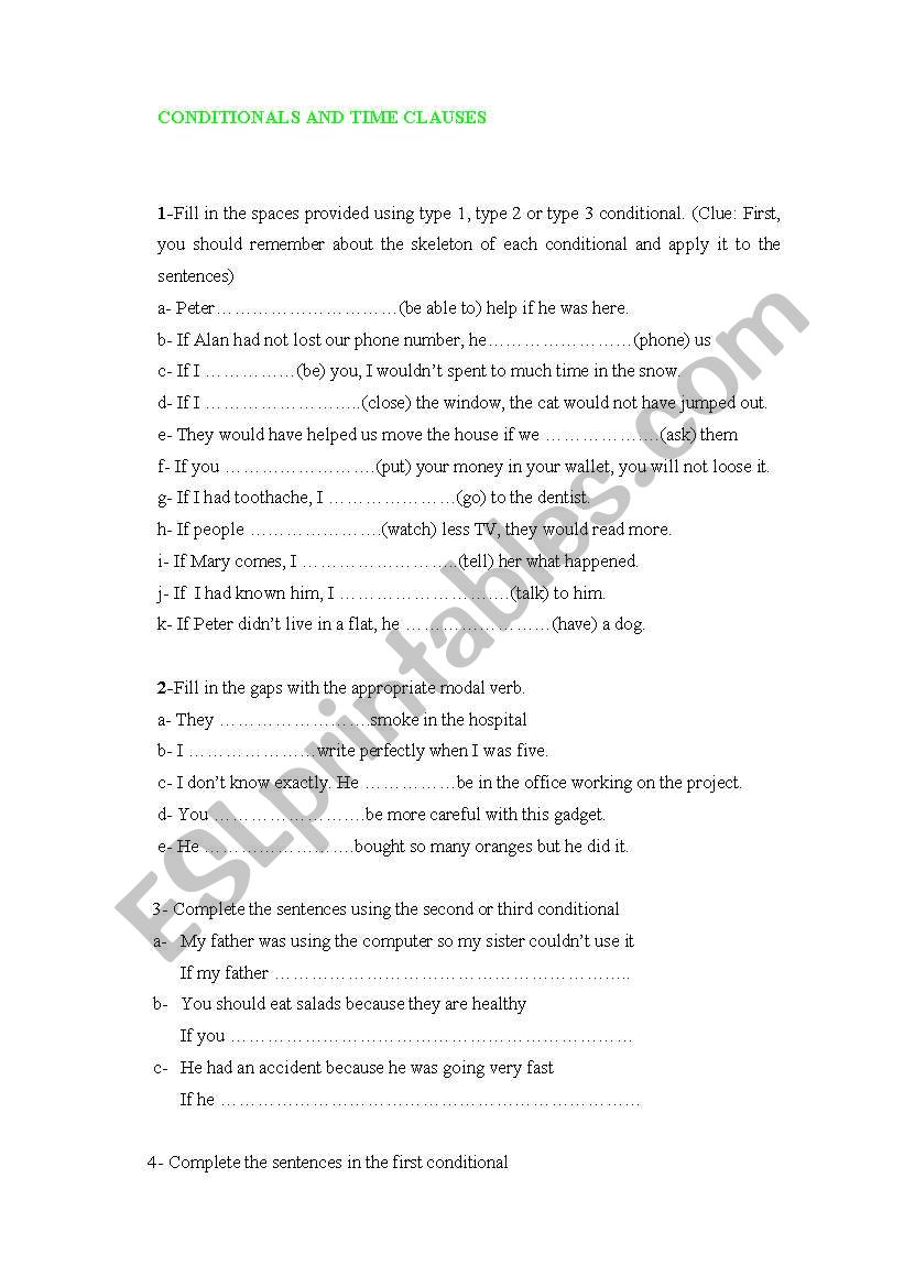 CONDITIONALS AND TIME CLAUSES worksheet