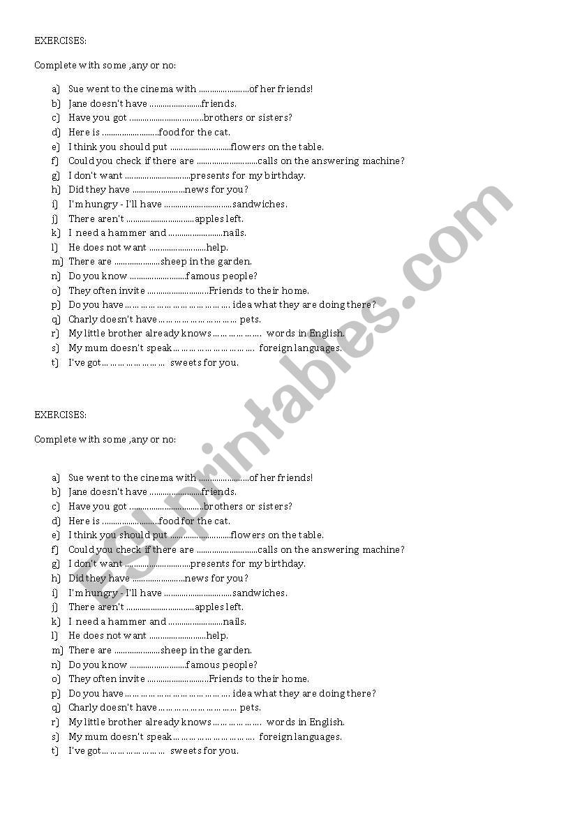 exercises-some-any-no worksheet