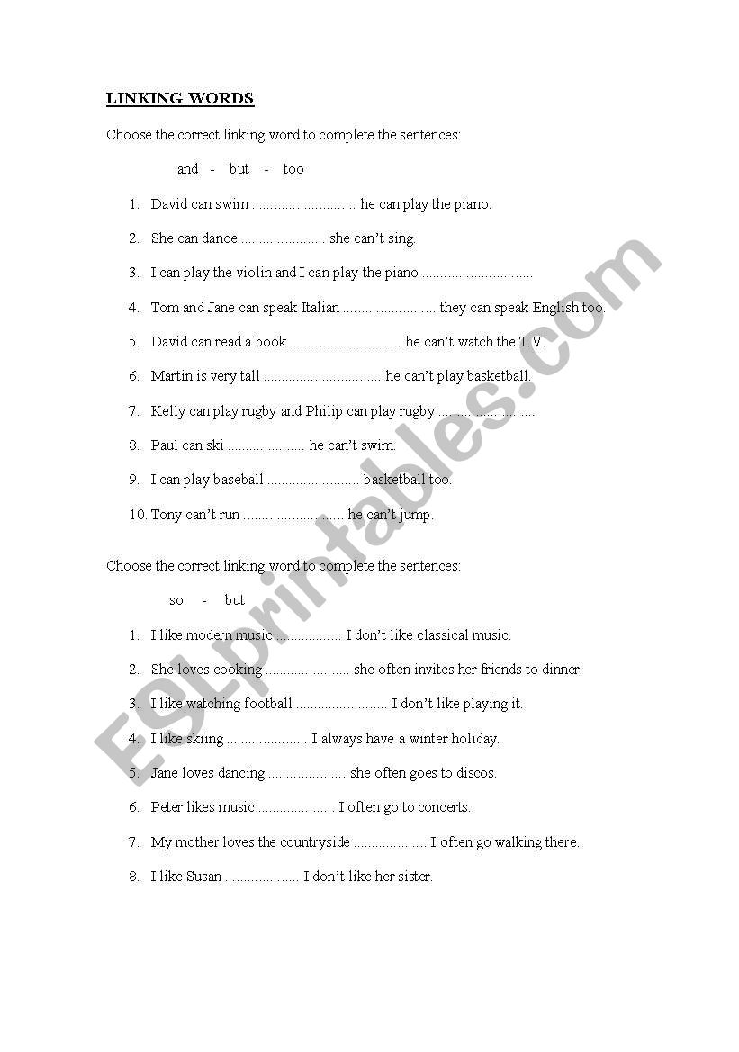 LINKING WORDS worksheet