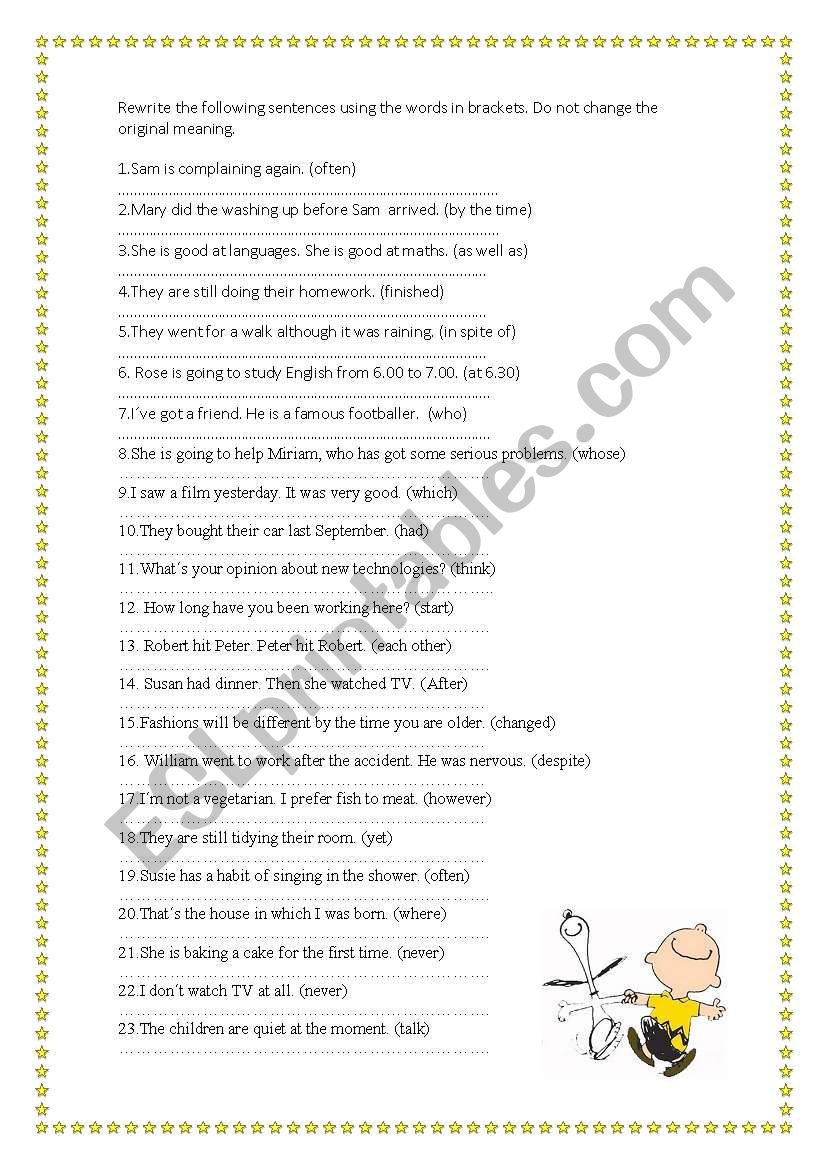 REWRITE SENTENCES worksheet