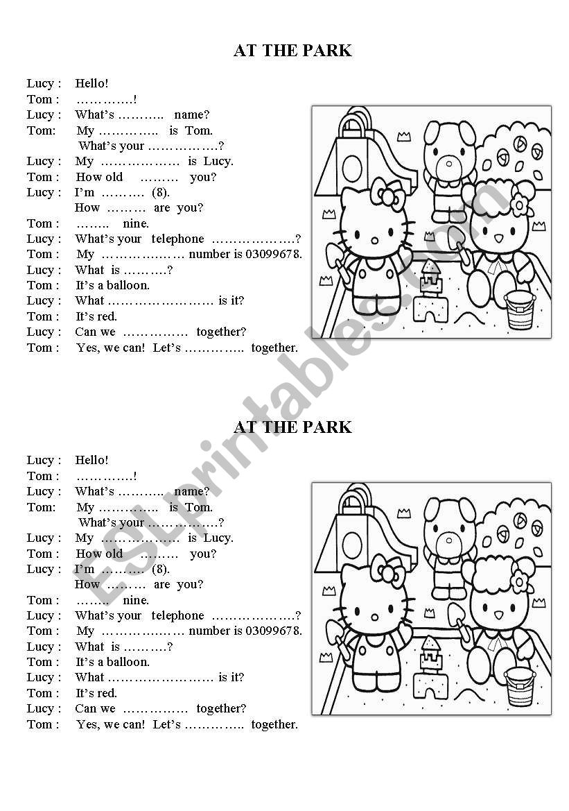 AT THE PARK  worksheet