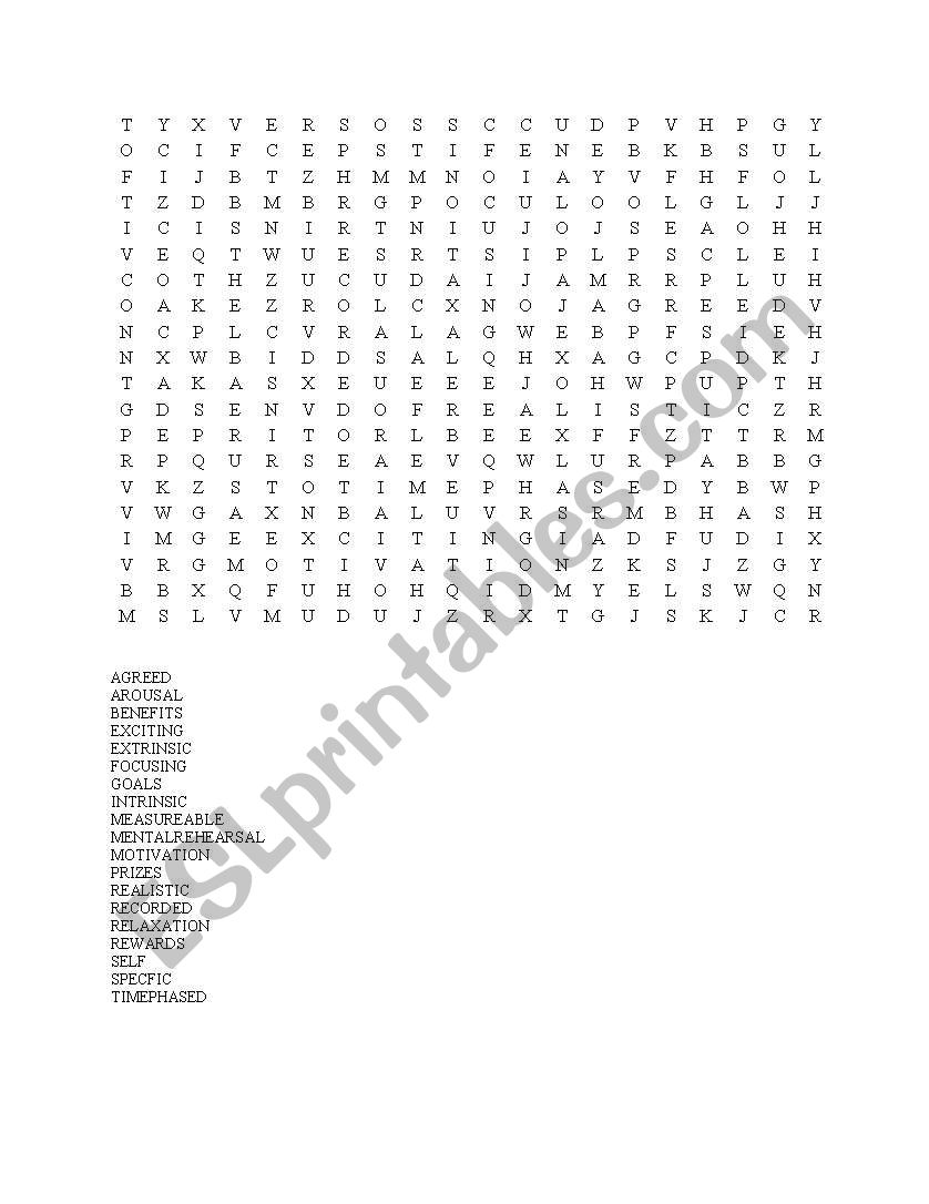 Motivation word search worksheet