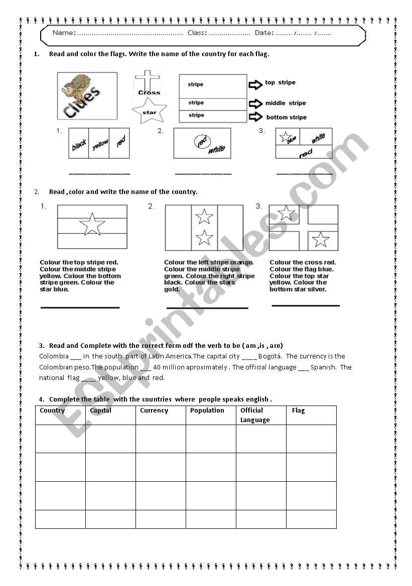 english speaking countries  worksheet