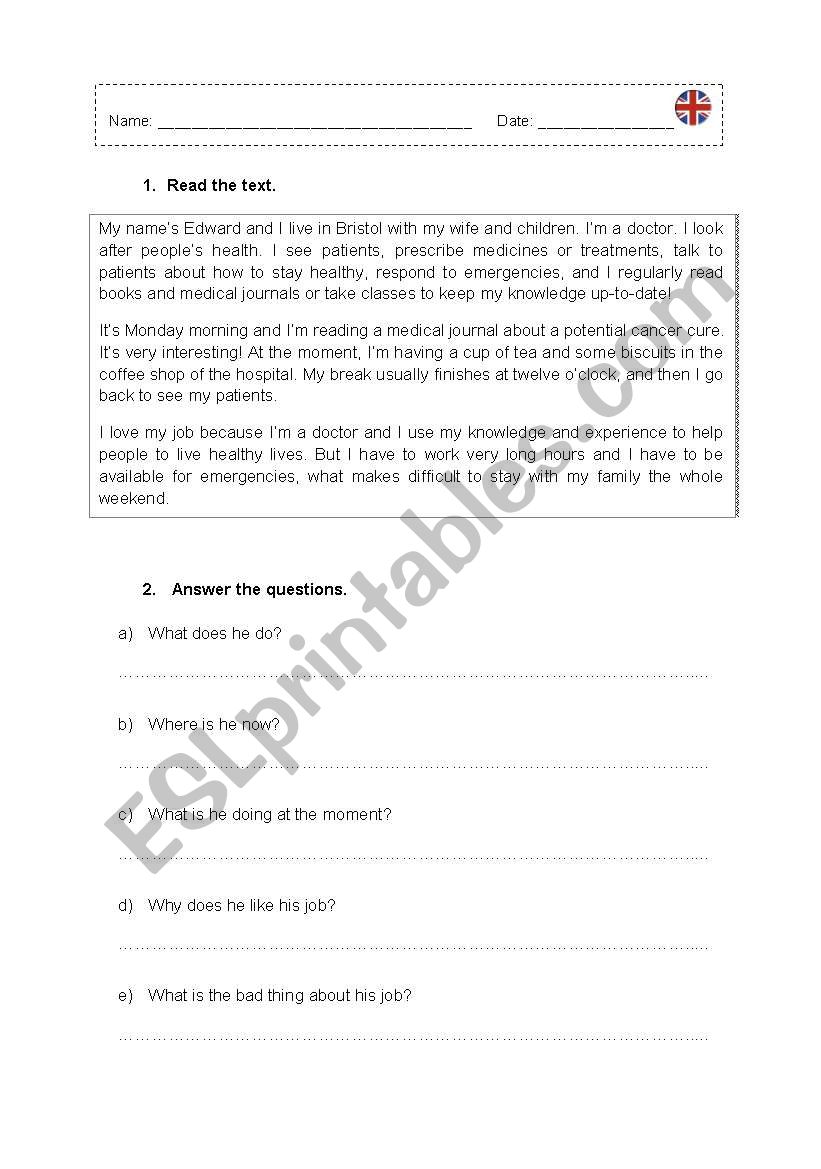 Present Simple and Present Continuous - Reading Comprehension Text