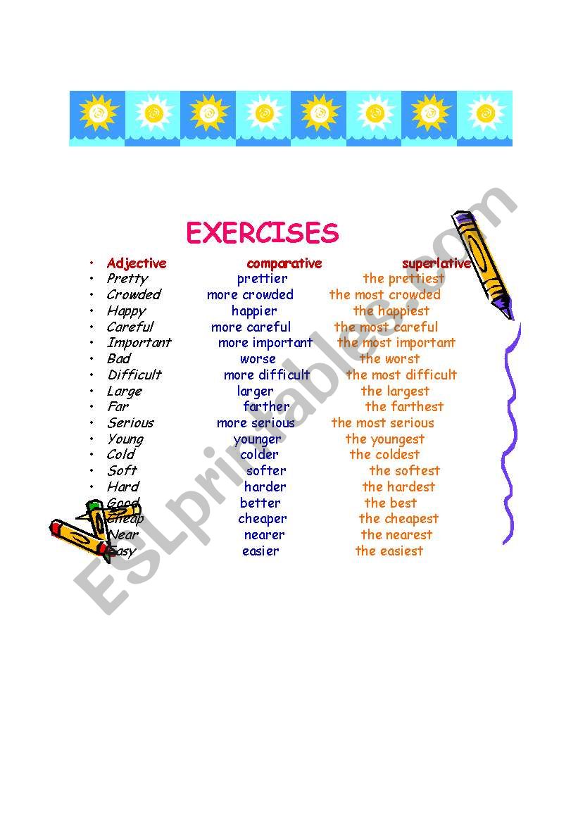 Comparative  Superlative List worksheet