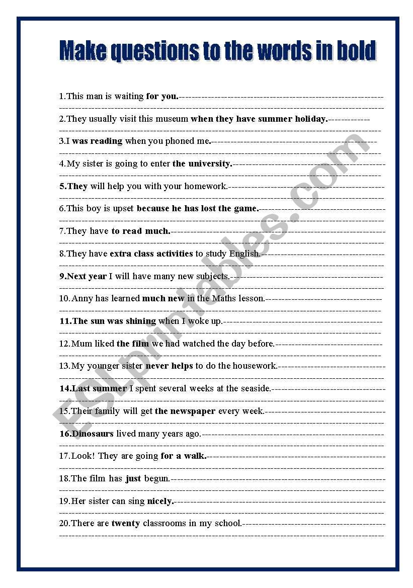 QUESTIONS worksheet