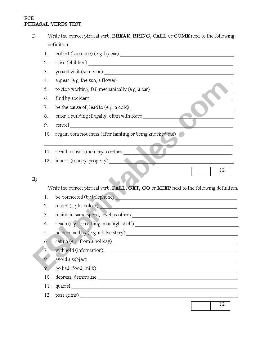 FCE Phrasal Verbs Test  worksheet