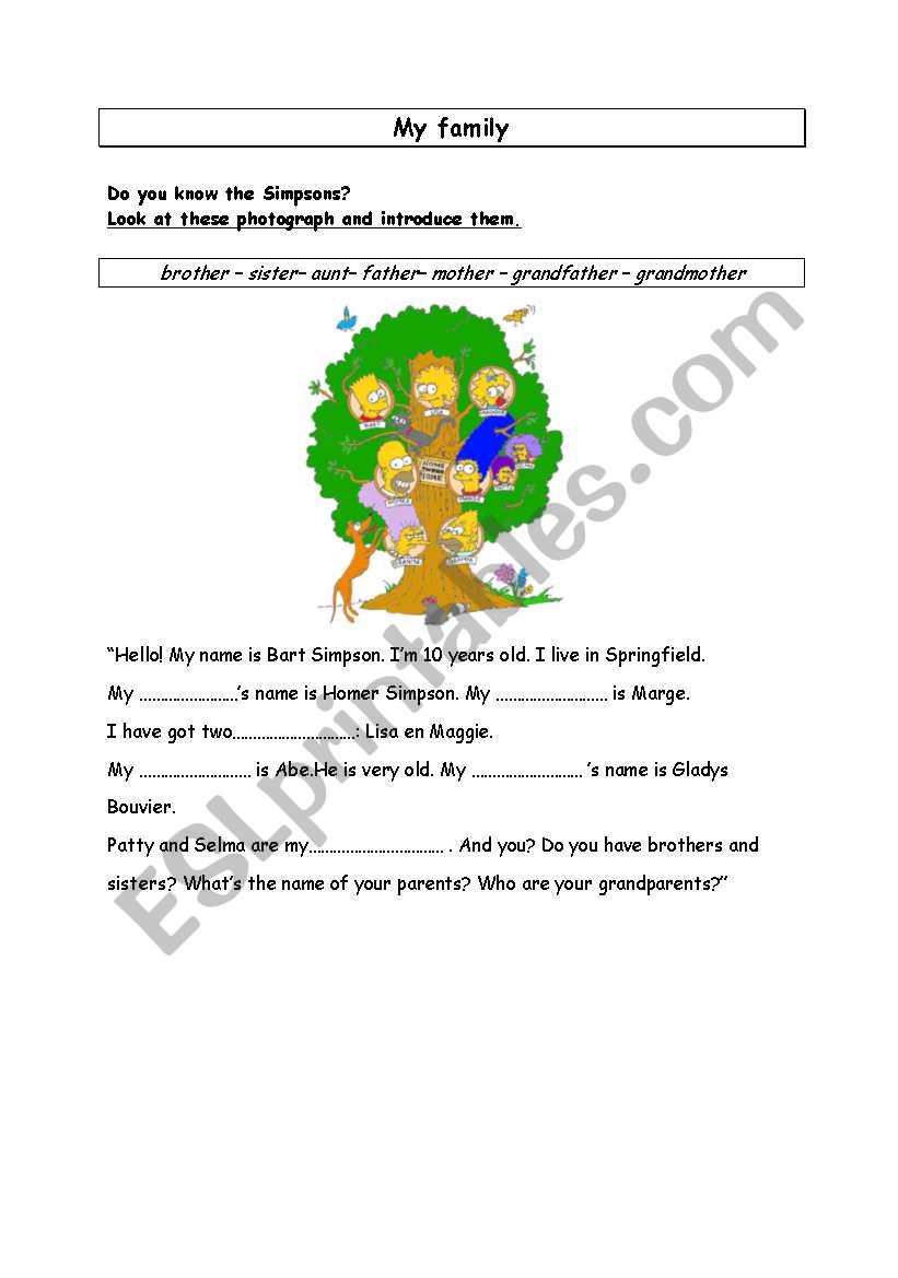 my family worksheet