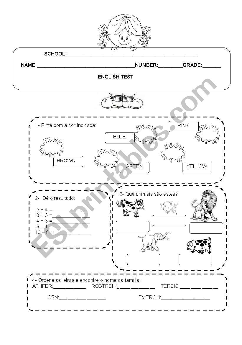 English Test 5th grade worksheet