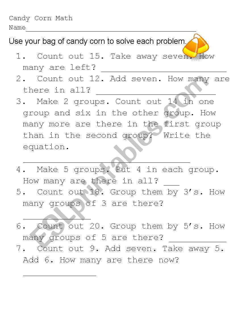 Candy Corn Math worksheet