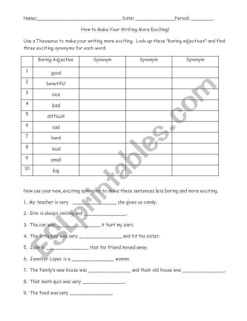 Boring and Exciting Adjectives