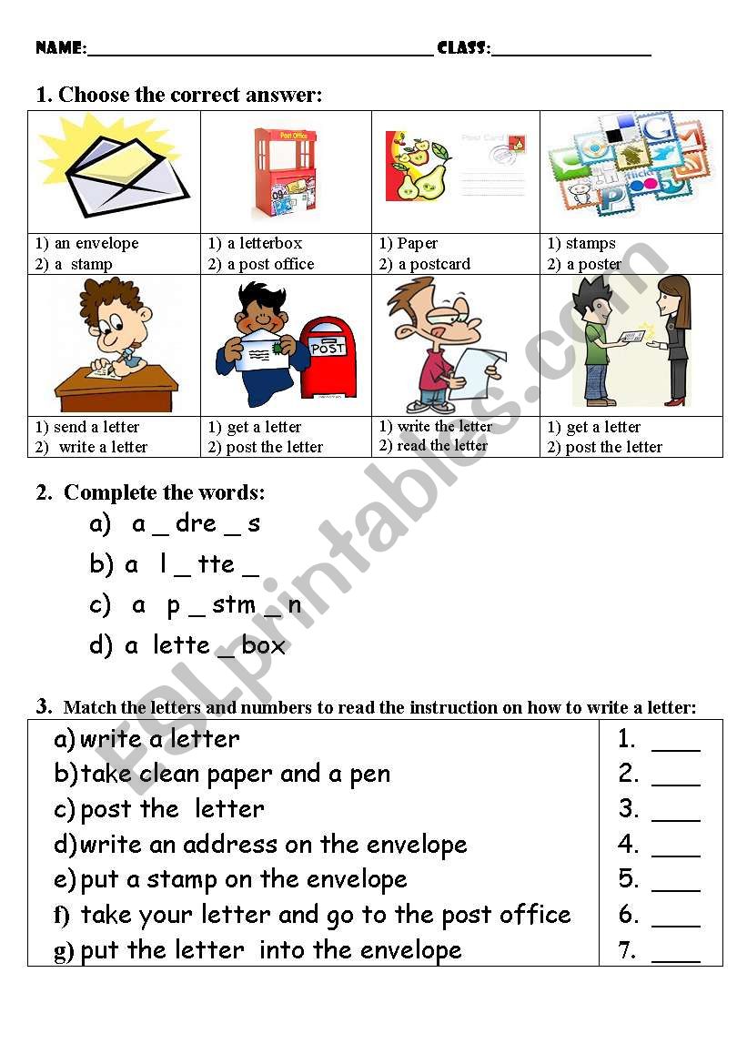 Post Office Test worksheet