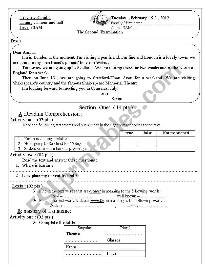  Planning for a visit  worksheet