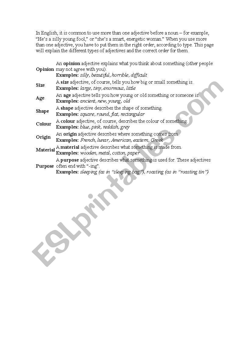 Adjectives worksheet