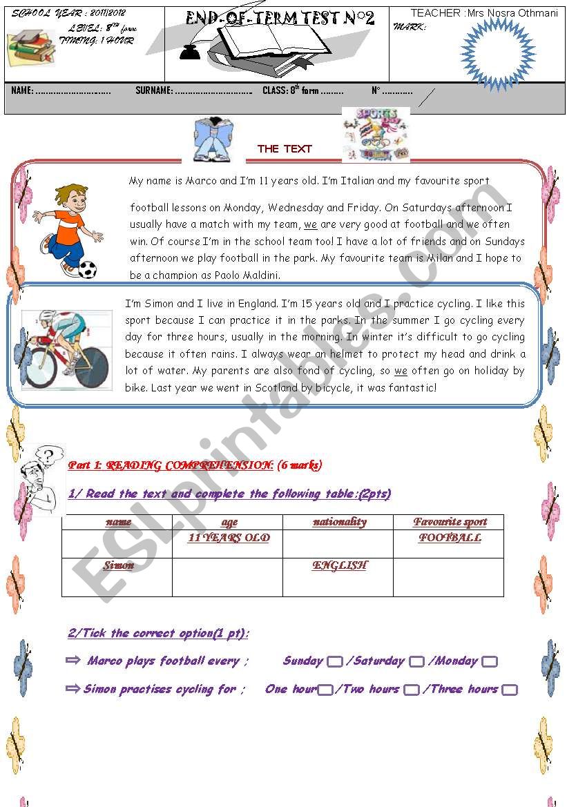 Full term test  N2 (Tunisian curricular)