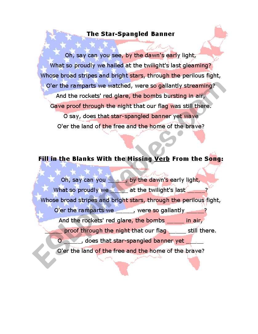 Star Spangled Banner worksheet