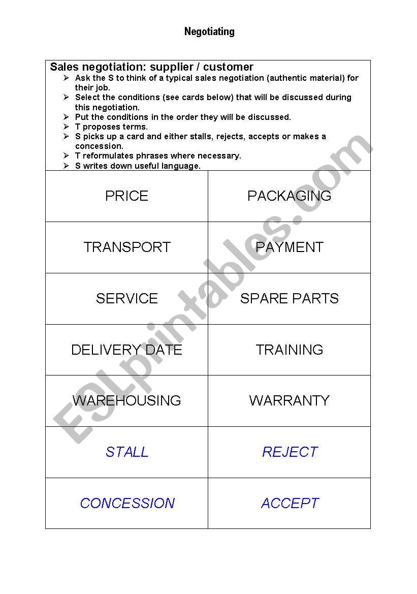 Negotiating worksheet