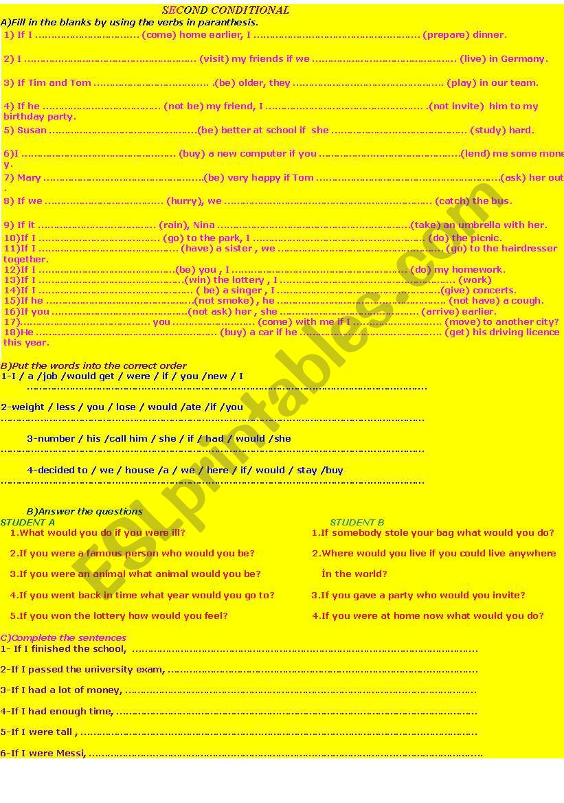 SECOND CONDITIONAL worksheet