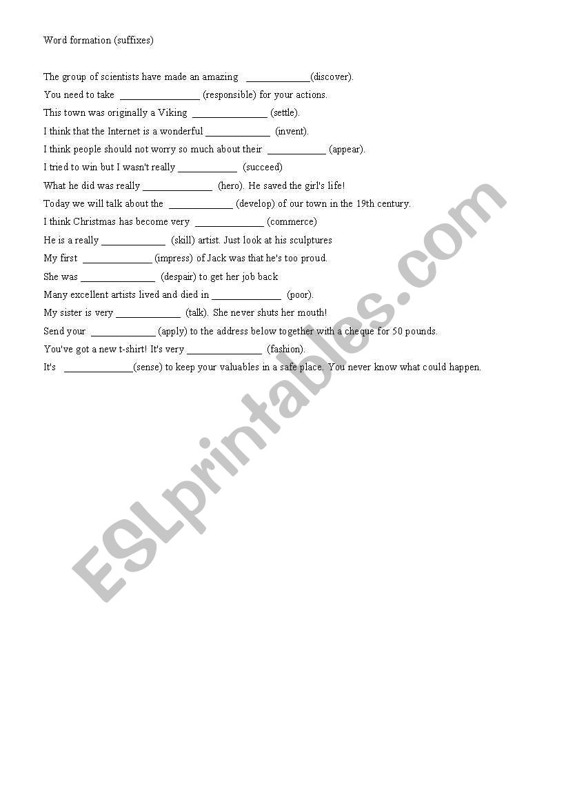 Word formation - suffixes worksheet