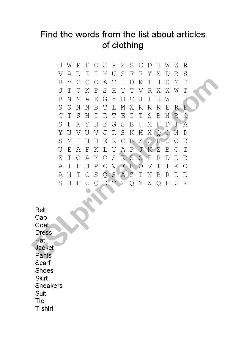CLOTHES PUZZLE worksheet