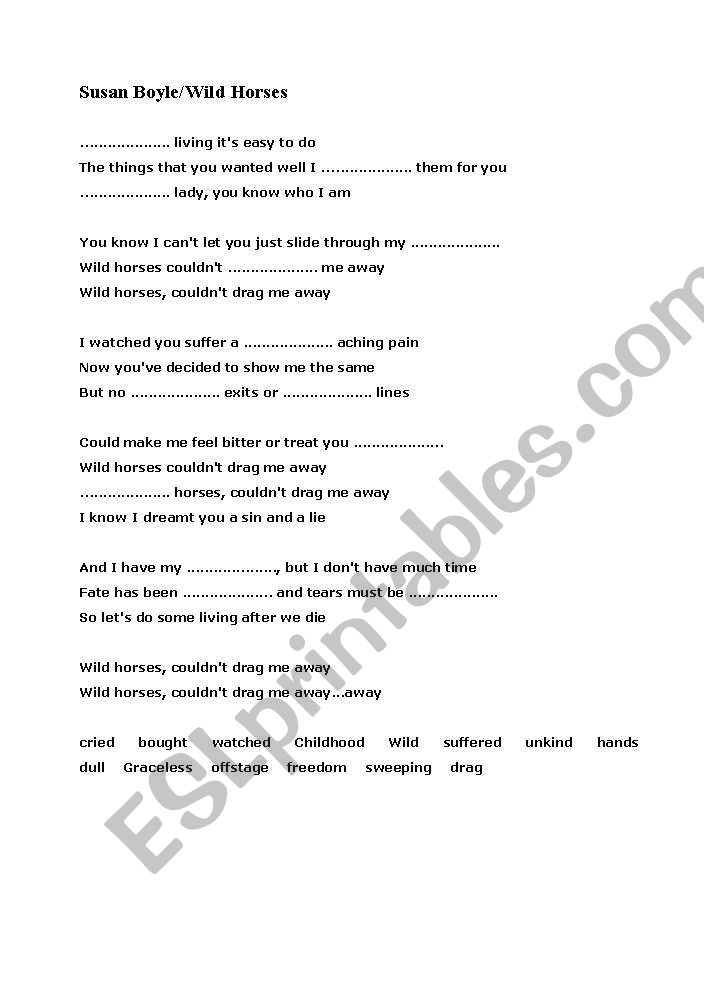 Susan Boyle/Wild Horses Song Worksheet