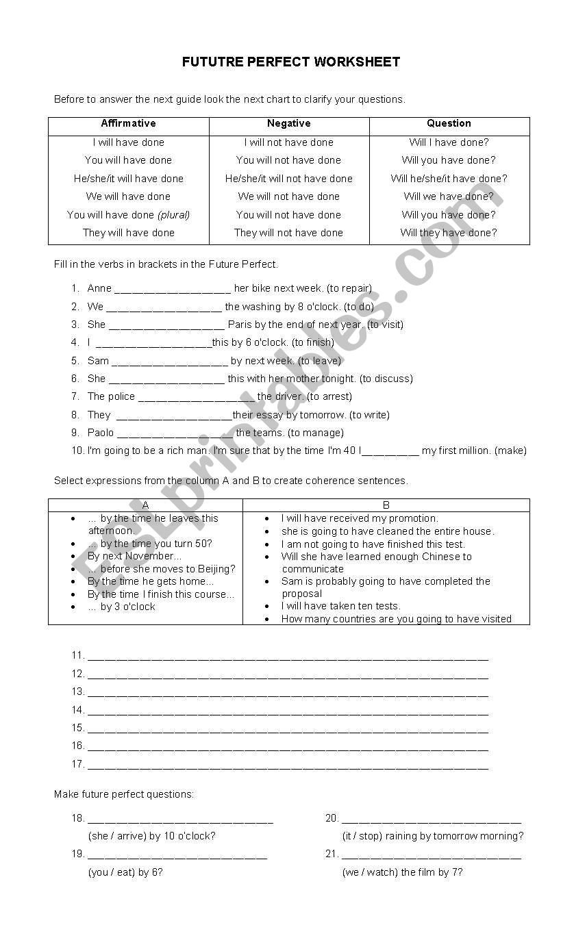 Future Perfect worksheet