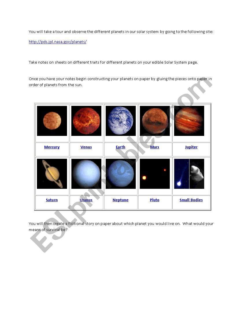 Edible Solar System worksheet