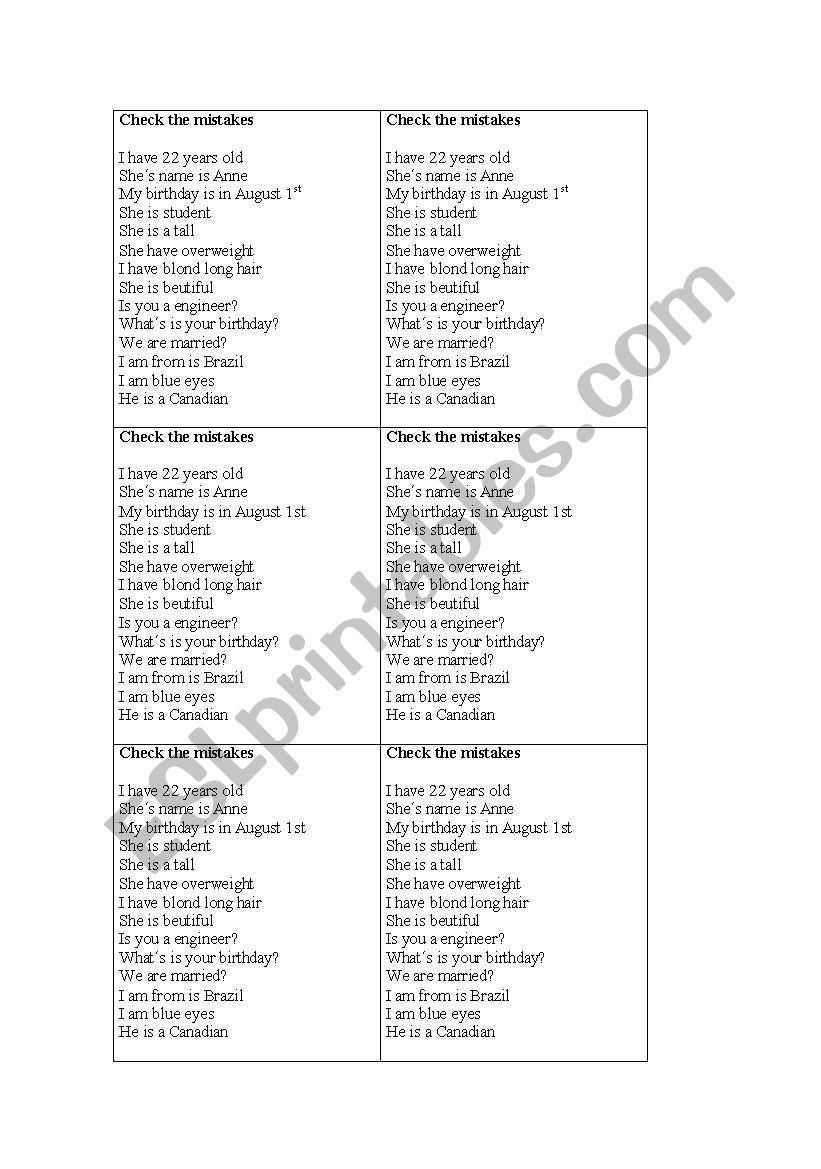 Check the mistakes worksheet