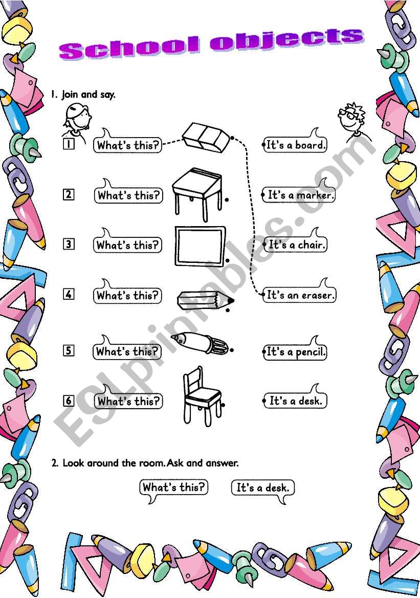 School objects worksheet