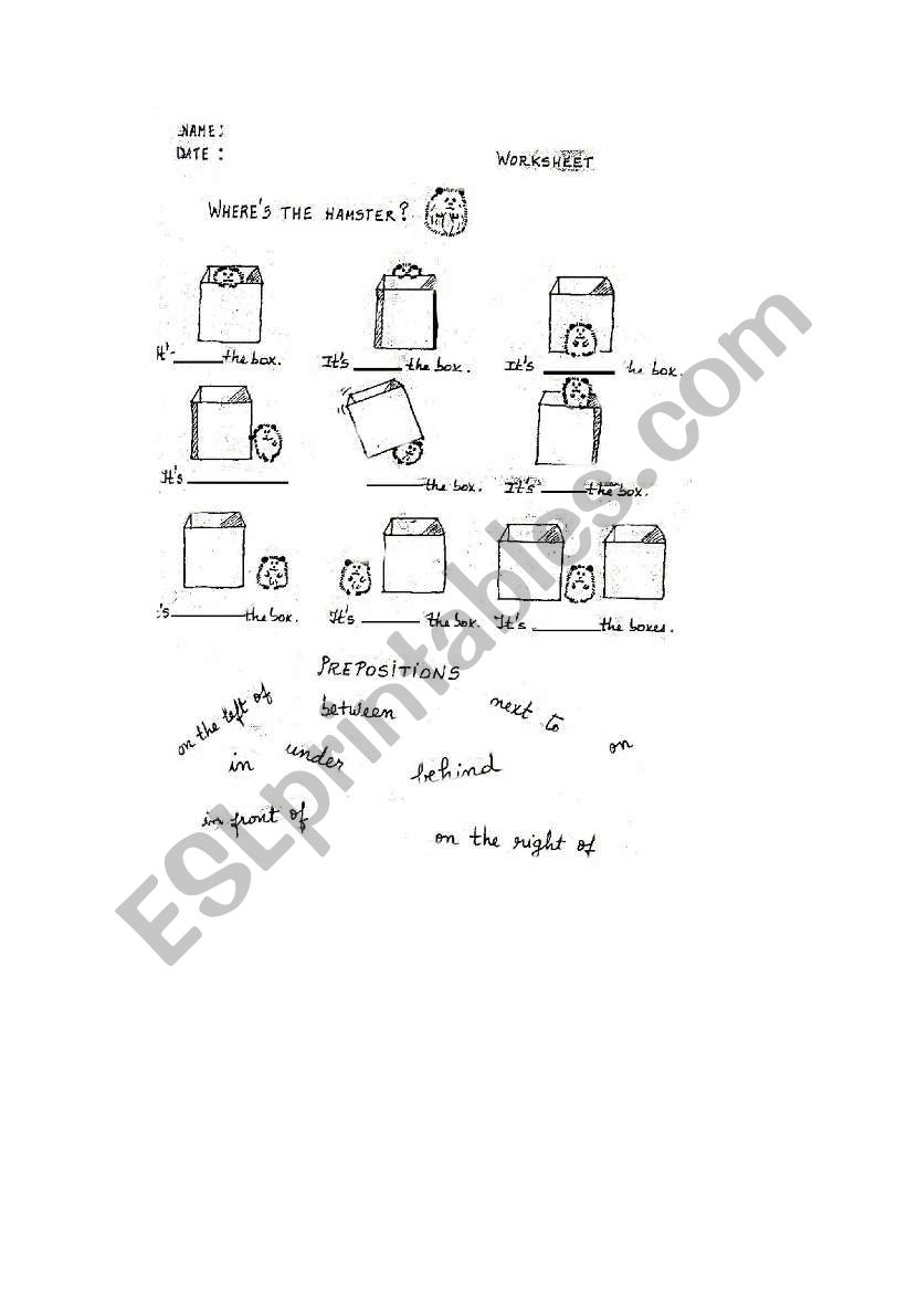 space prepositions worksheet