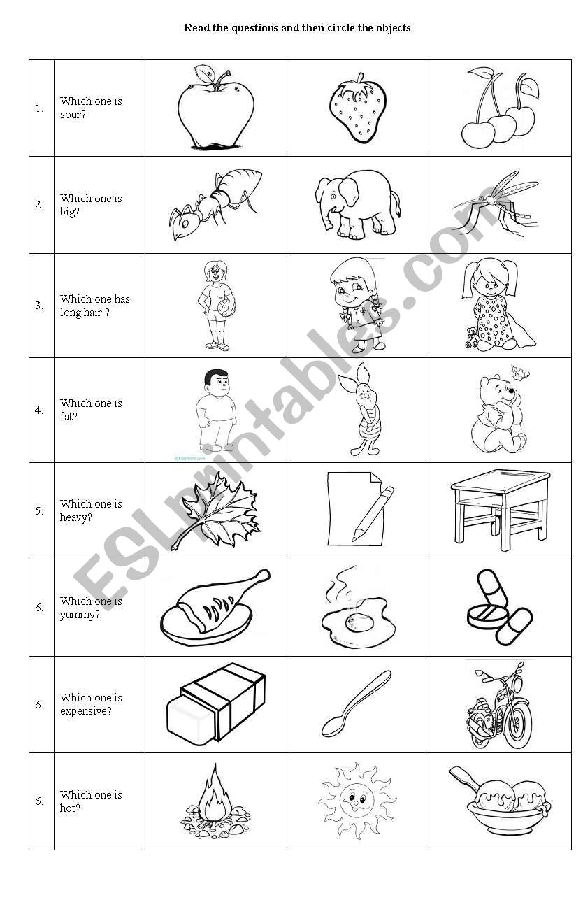 Adjective and comparison worksheet