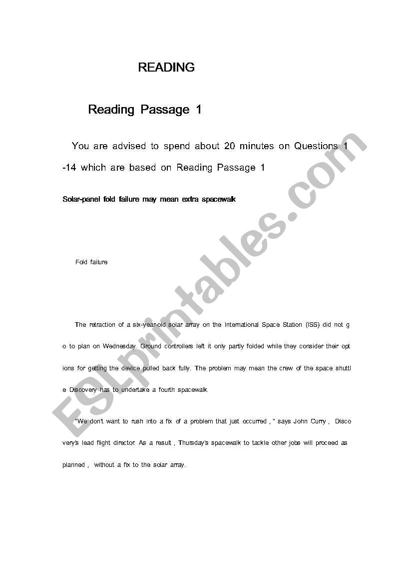 IELTS READING worksheet