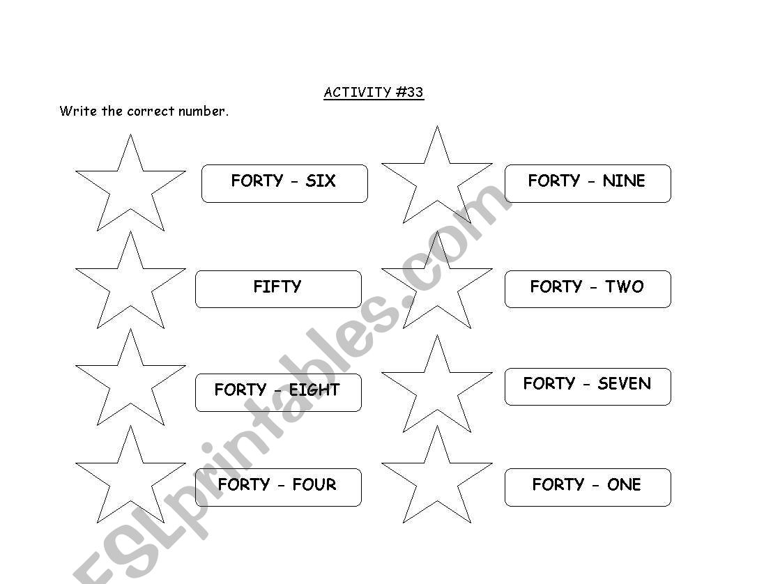 NUMBERS worksheet