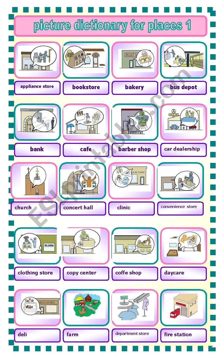 picture dictionary for places worksheet