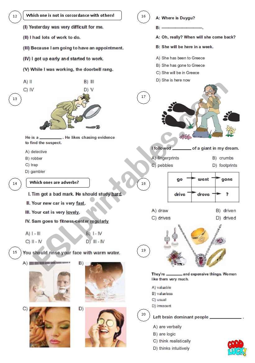 Test for 8th grades worksheet