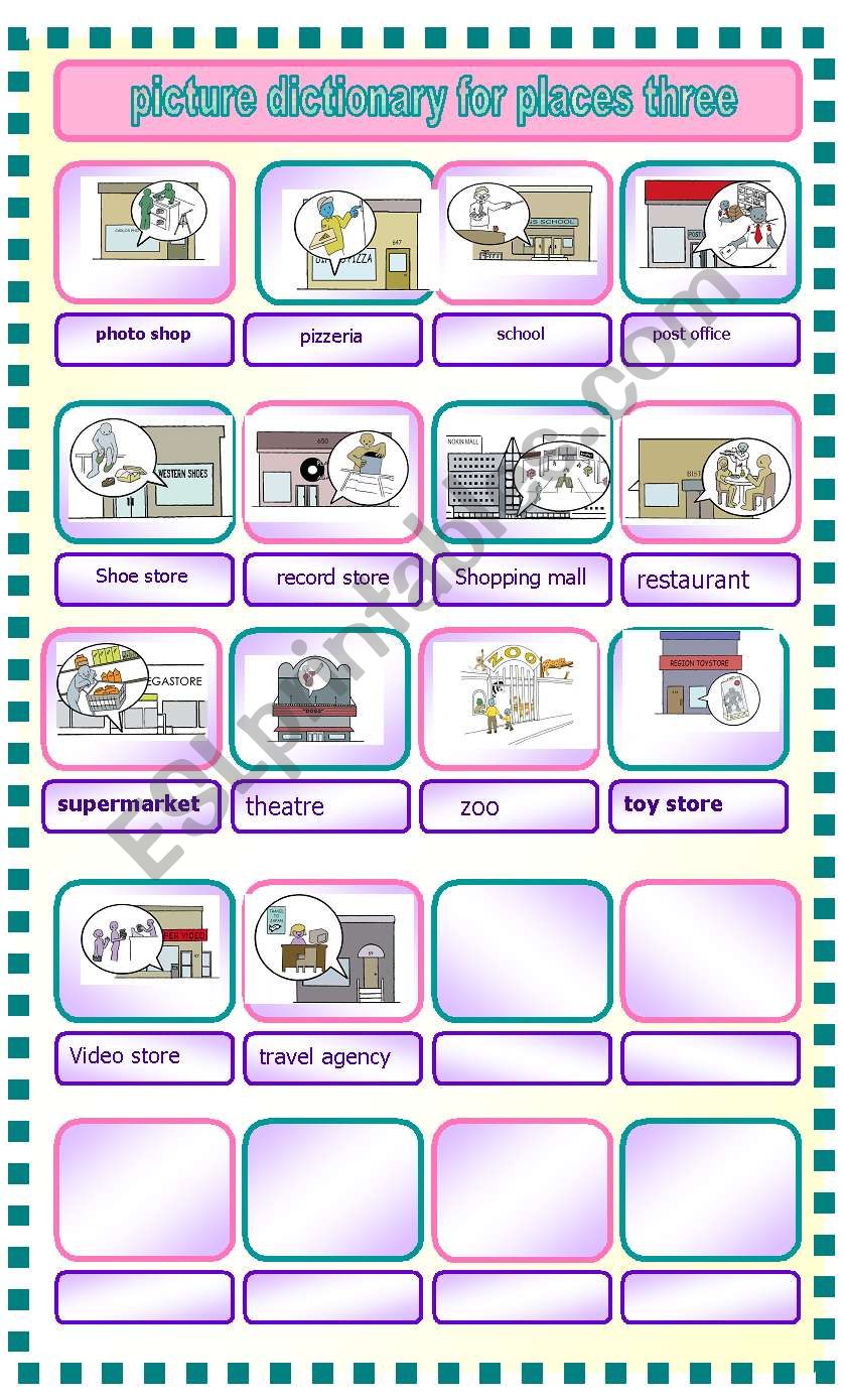 picture dictionary for places worksheet