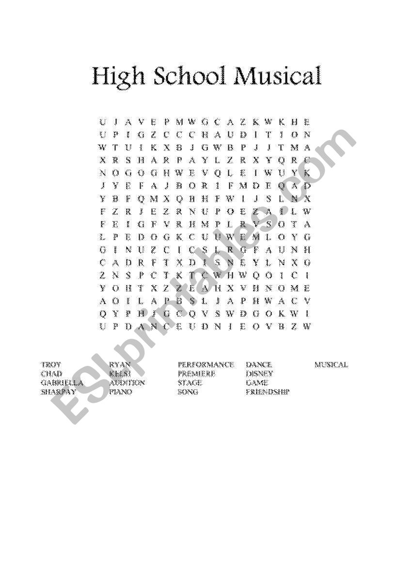 High School Musical Wordsearch