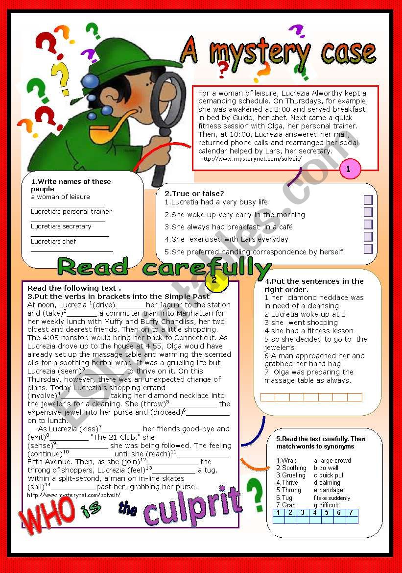 A Mystery Case ESL Worksheet By Patties