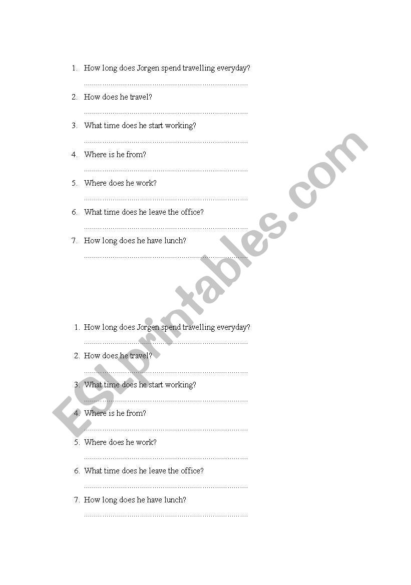 Daily activities worksheet