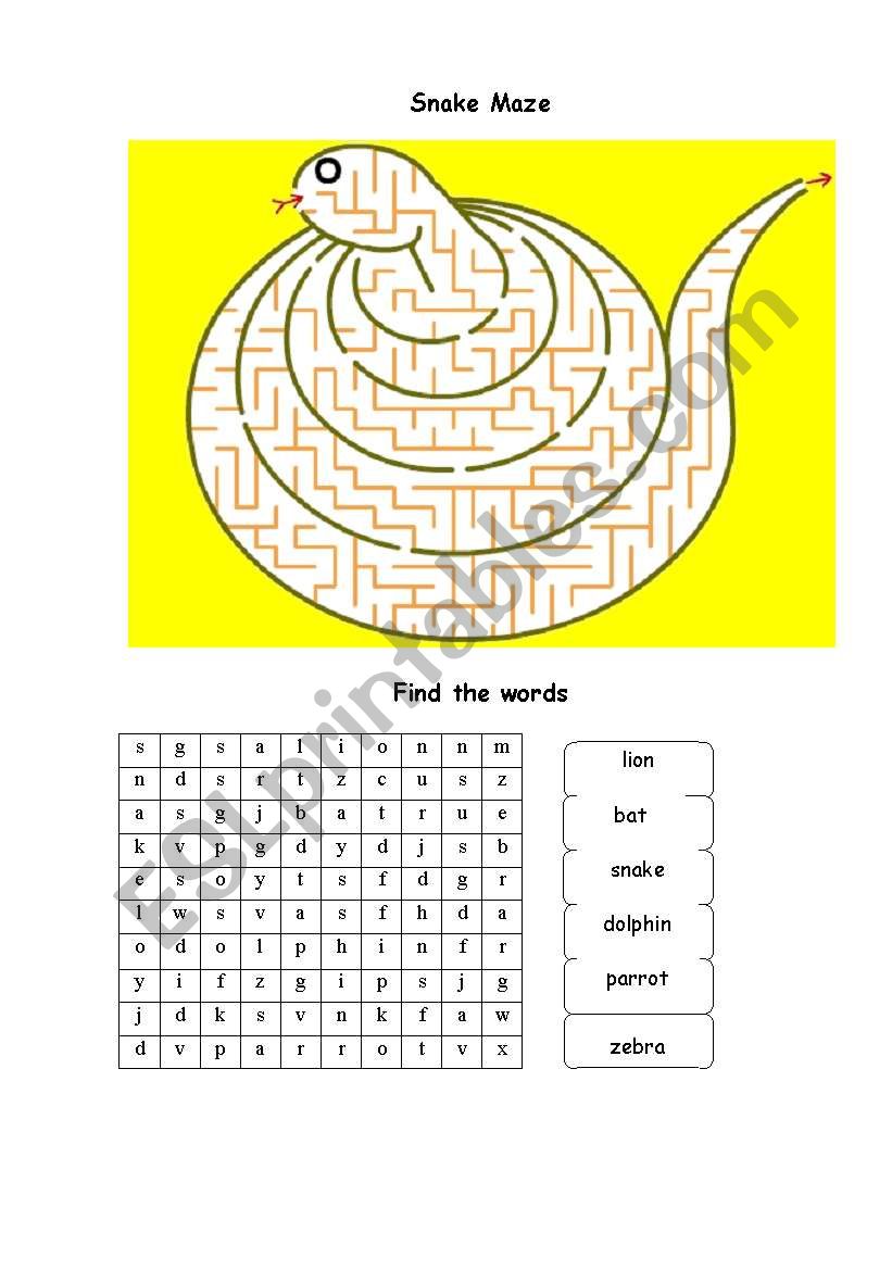 Snake maze worksheet
