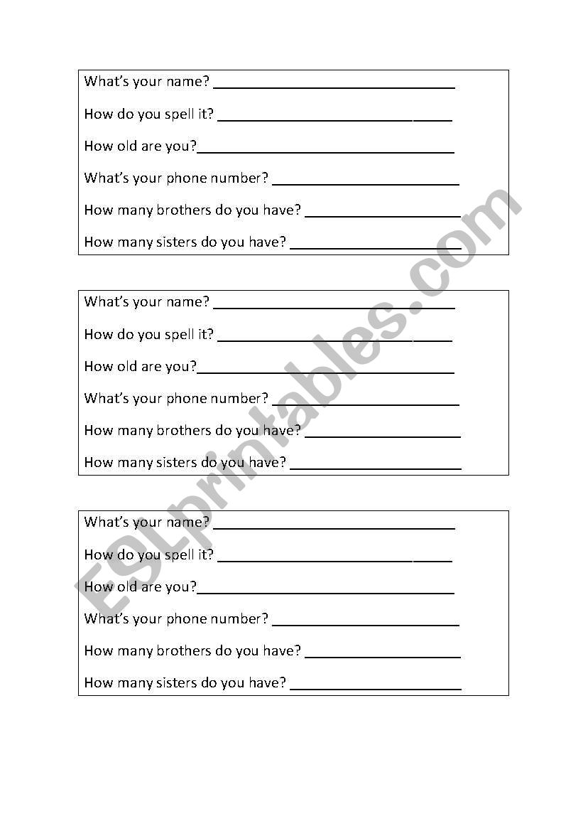 giving personal information worksheet