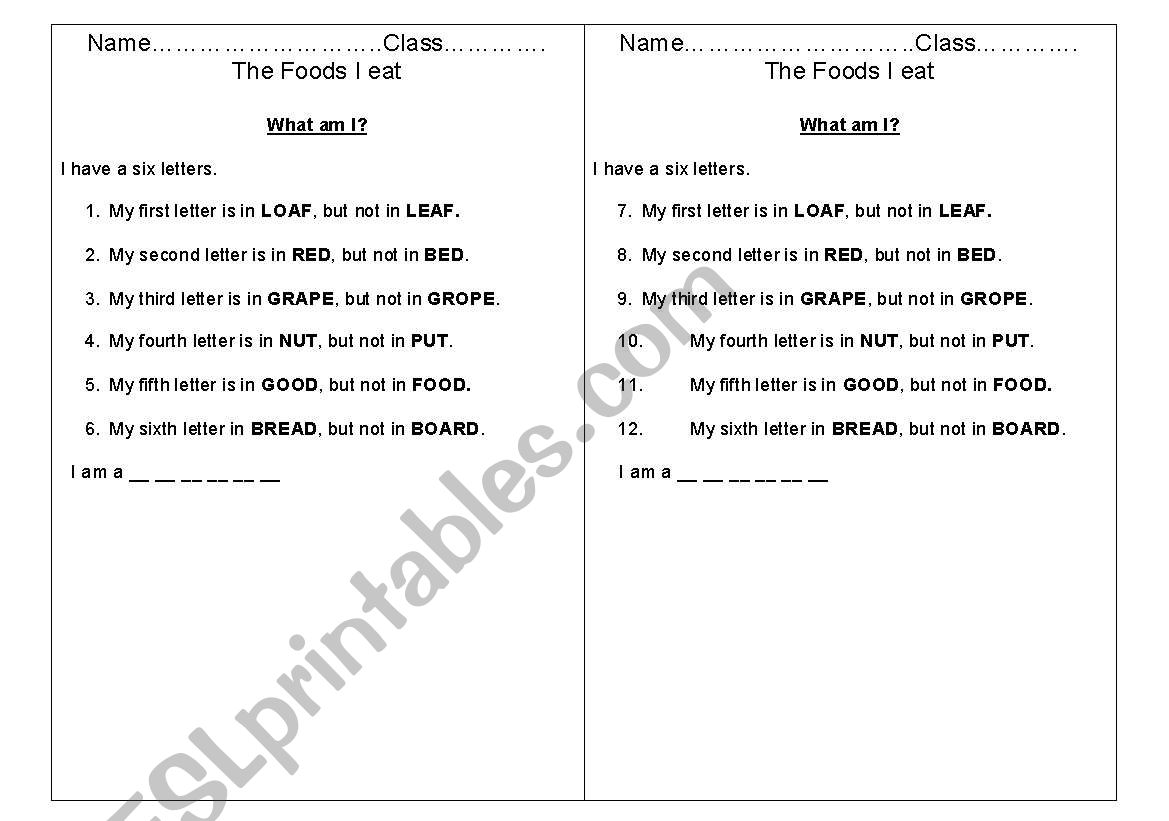 Who Am I ? worksheet