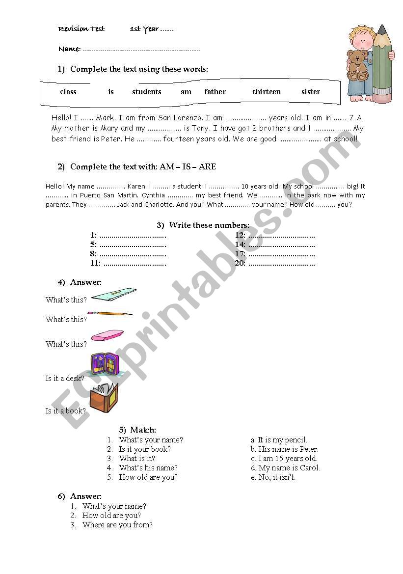 Test: verb to be, numbers, whats this?