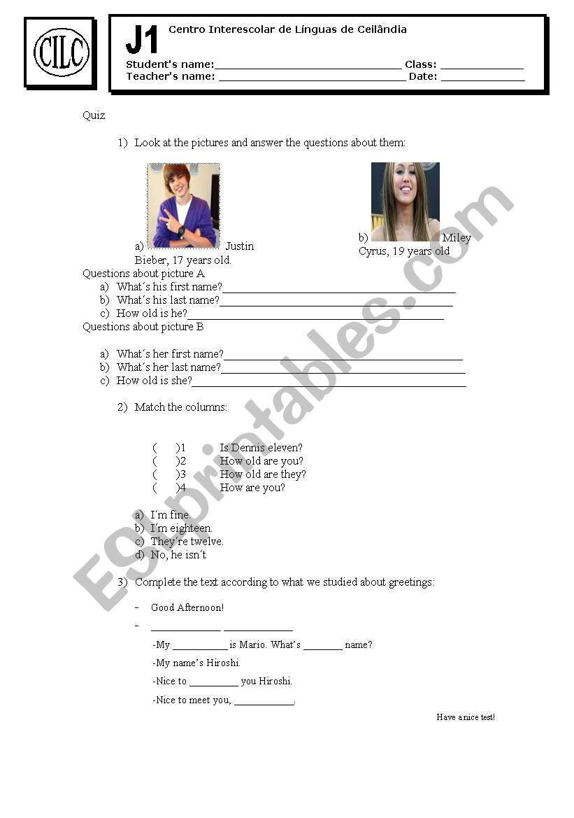 Quiz worksheet